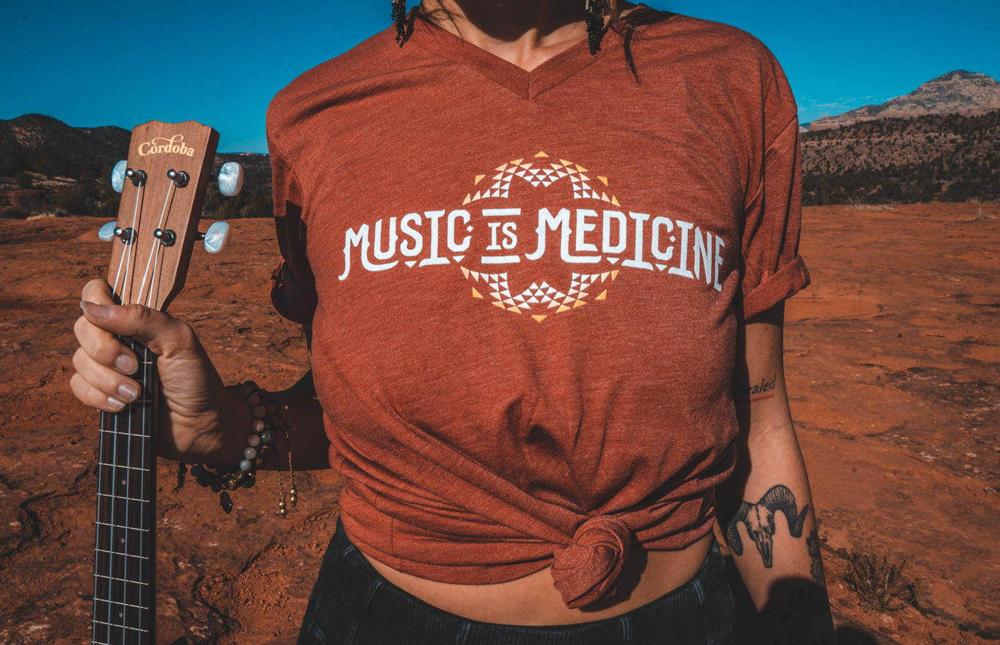 MUSIC IS MEDICINE V-NECK TRIBLEND TEE